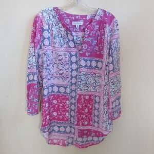 Kim Rogers Pink and White Patchwork Print Tunic